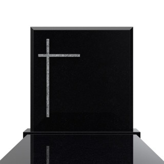Nagrobek w nowoczesnej formie z czarnego kamienia z dodatkową kontrastową ramką i krzyżem. Szwed, Wiscont White