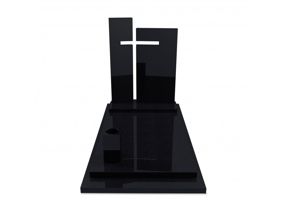 Pomnik z czarnego granitu o minimalistycznym charakterze i nowoczesnym wzorze.