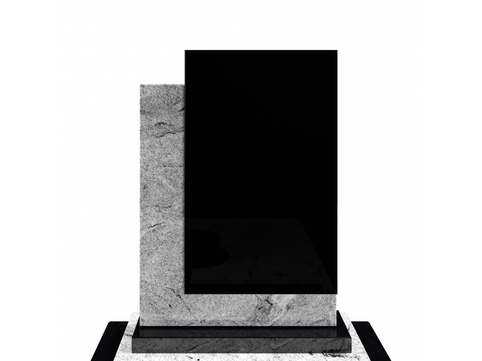 Biały granit z czarnymi przerostami Viscont White oraz czarny Szwed w postaci pojedynczego, nowoczesnego nagrobka.