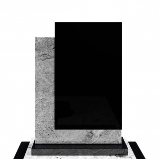 Biały granit z czarnymi przerostami Viscont White oraz czarny Szwed w postaci pojedynczego, nowoczesnego nagrobka.