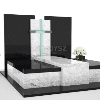 Nagrobek podwójny z granitu oraz szkła o nowoczesnym kształcie. Pomnik dla dwóch osób 190x200 cm