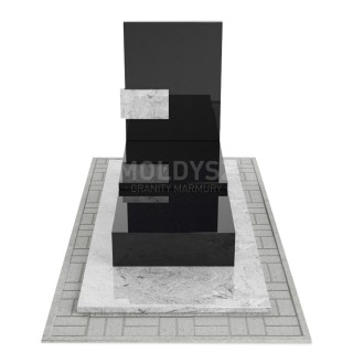 Jednoosobowy nagrobek w całości granitowy. Pomnik minimalistyczny czarno-biały.