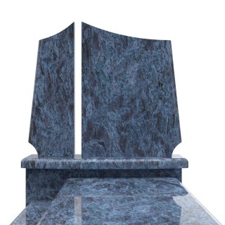 Elegancki pomnik z dużą półką z boku. Tablica z filarkiem na krzyż. Granit Orion.